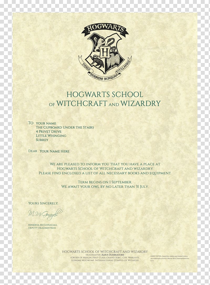 Hogwarts School of Witchcraft and Wizardry Garrï Potter Draco Malfoy Harry Potter (Literary Series) Paper, Harry Potter letter transparent background PNG clipart