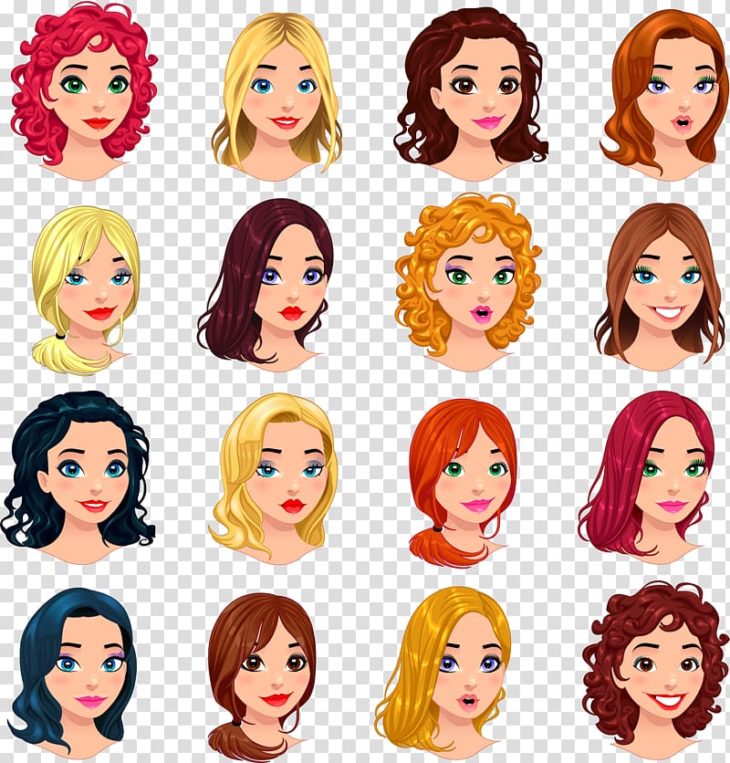 assorted-color hair illustration, Avatar Female Woman Illustration, Cartoon fashion female head transparent background PNG clipart