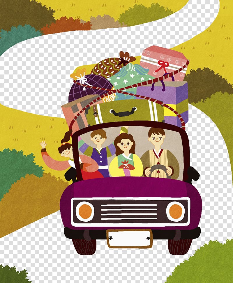 Illustration, A family trip by car transparent background PNG clipart