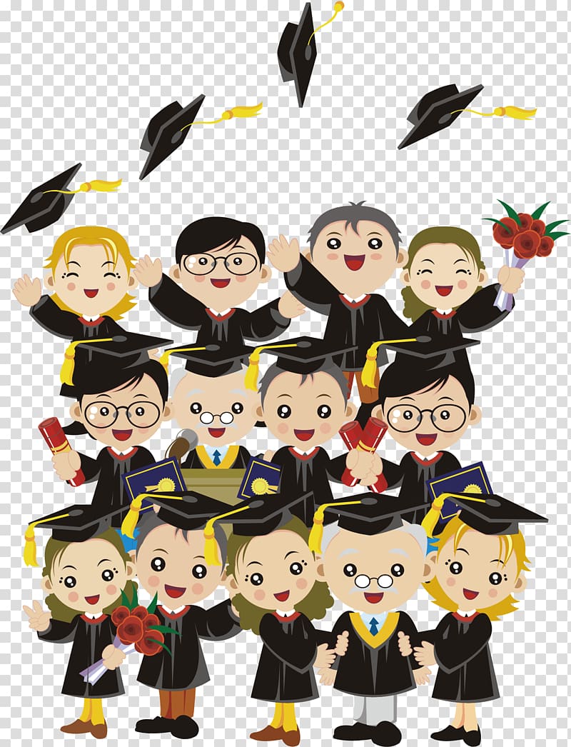 students wearing academic dresses illustration, Graduation ceremony Child , Graduation transparent background PNG clipart
