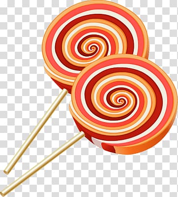 pink, red, orange, and white spiral candies, Two Lollipops transparent background PNG clipart