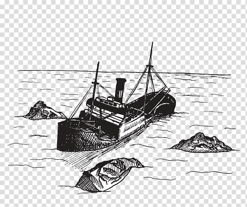 Shipwreck Sketch Drawing Illustration, boat transparent background PNG clipart