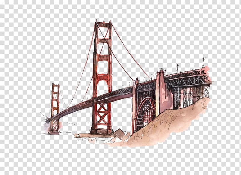 Golden Gate Bridge, San Francisco, Golden Gate Bridge Paper T-shirt Sticker, Bridge Construction transparent background PNG clipart