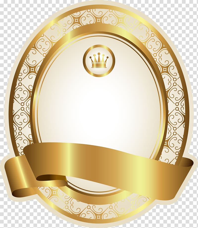 oval white and gold frame illustration, Golden ribbon transparent background PNG clipart