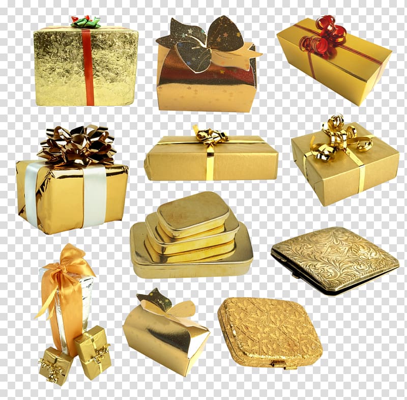 Gift Box Gold New Year, gift transparent background PNG clipart