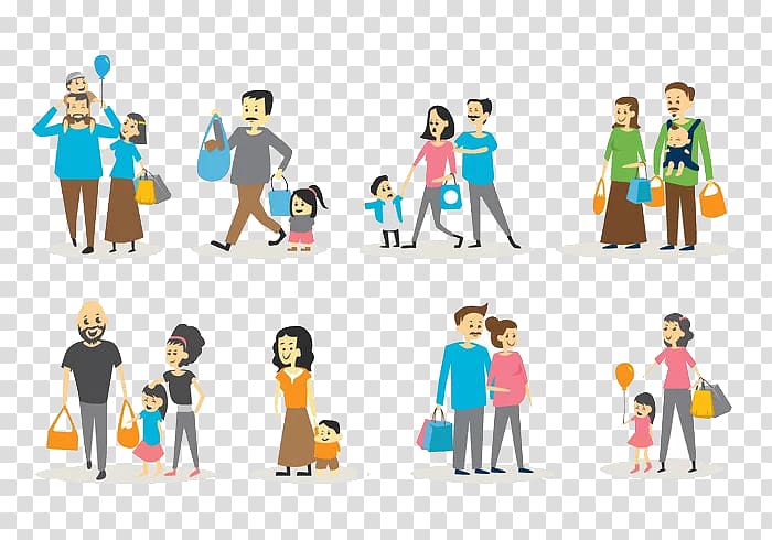 World Consumer Rights Day Shopping Cartoon, Cartoon family to shopping collection transparent background PNG clipart