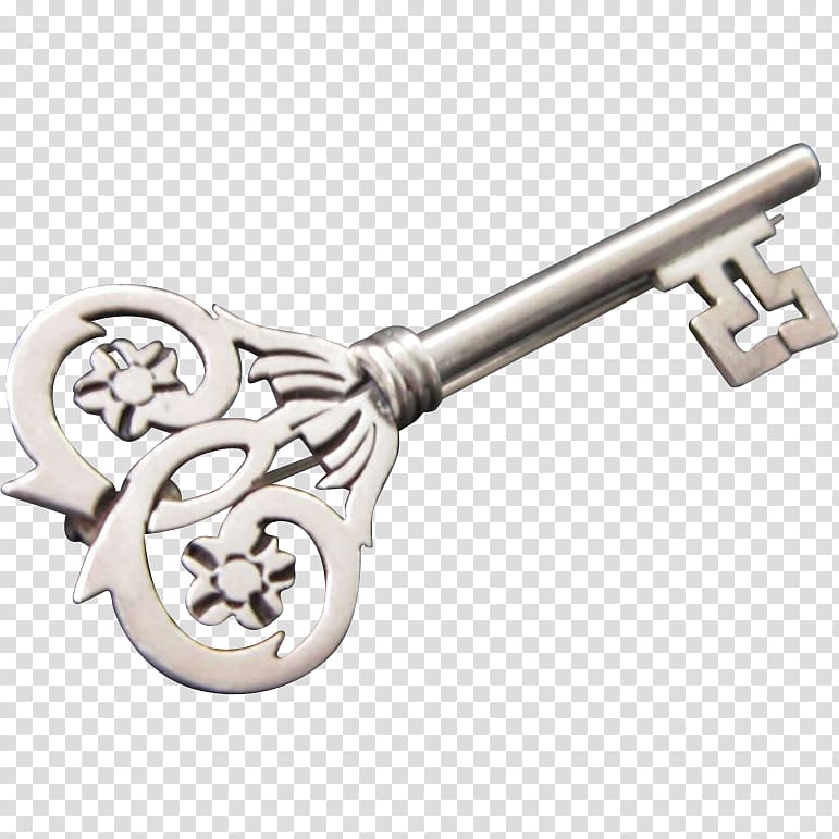 Sterling silver Brooch Key Pin, silver transparent background PNG clipart