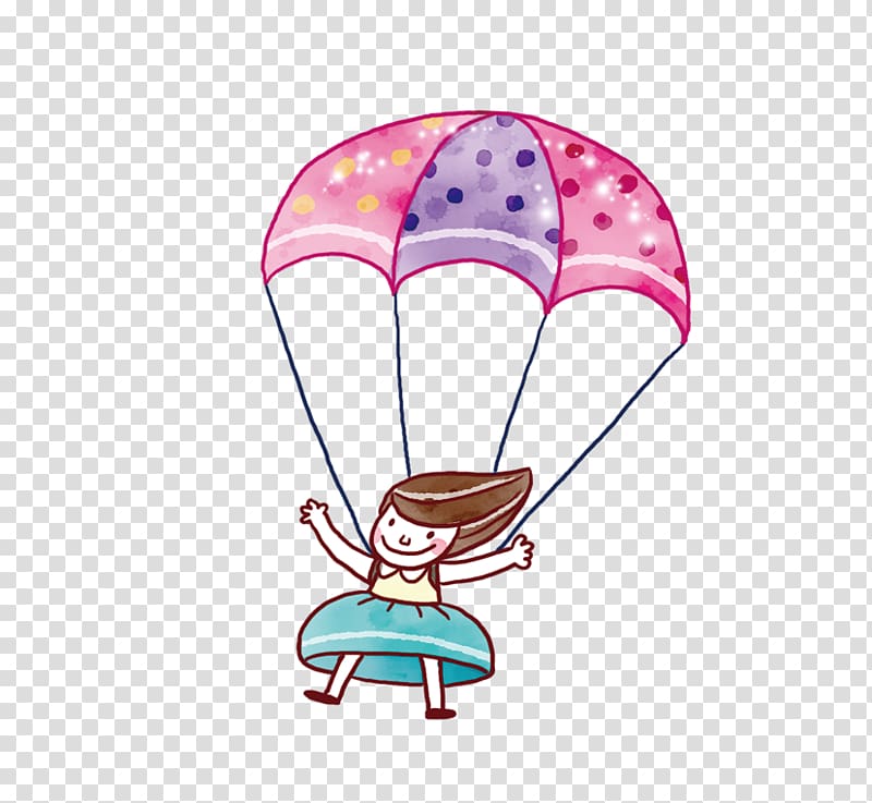 Cartoon Parachute, Parachute jumping girl transparent background PNG clipart