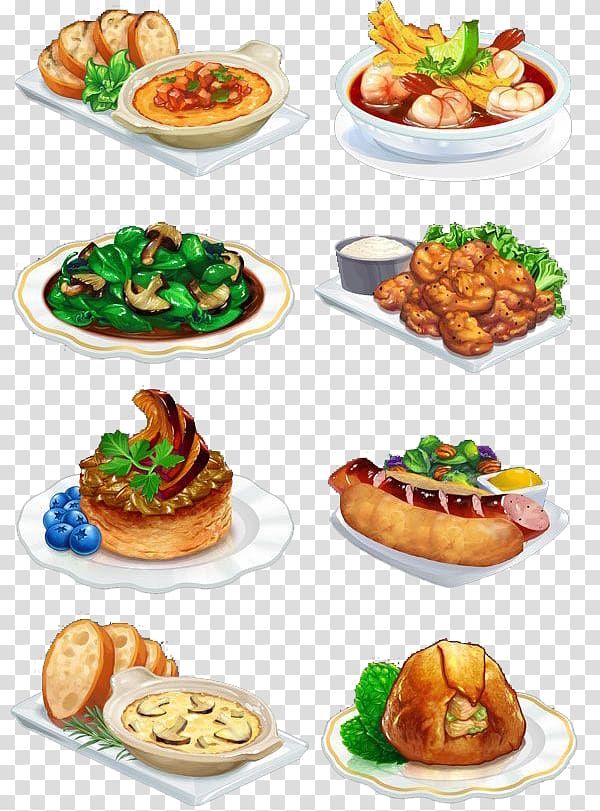 Full breakfast Fast food Side dish, Hand-painted food menu transparent background PNG clipart