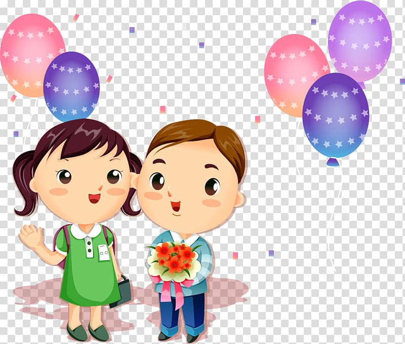 National Primary School Class Teacher Learning, cartoon children with balloons transparent background PNG clipart