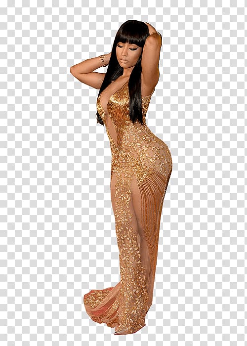 woman taking selfie, Gold Dress Nicki Minaj transparent background PNG clipart