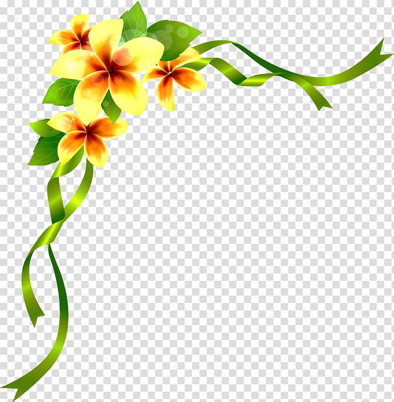 yellow petaled flowers illustration, Brush Flower Drawing, Flowers corner decoration transparent background PNG clipart