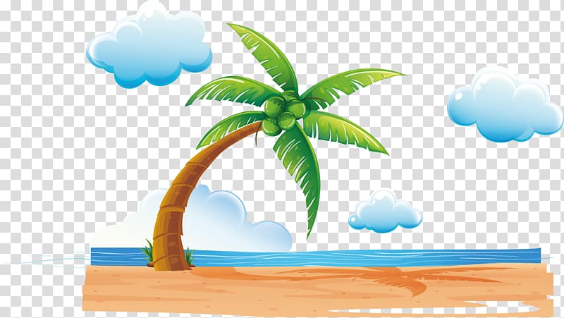 Euclidean Beach Coconut Illustration, Beautiful beaches, coconut trees transparent background PNG clipart
