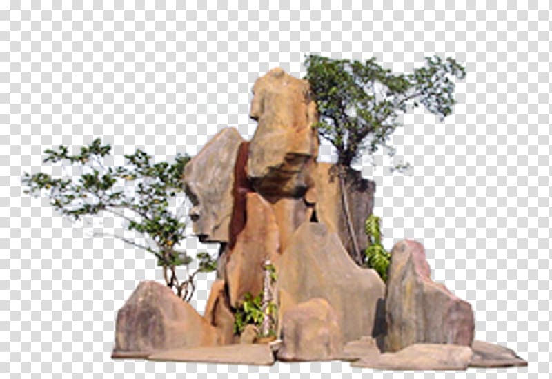 rock formations near trees, Rock garden Sculpture Fountain Rock garden, Rocks design transparent background PNG clipart