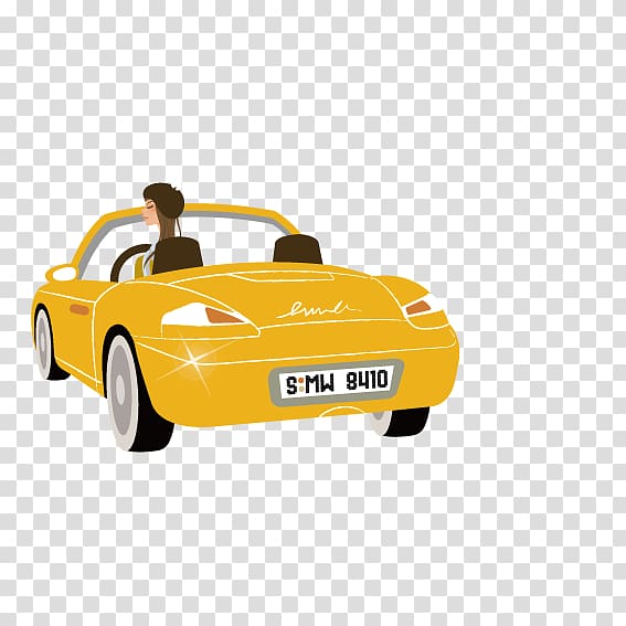 Shopping Cartoon, Open yellow car beauty transparent background PNG clipart
