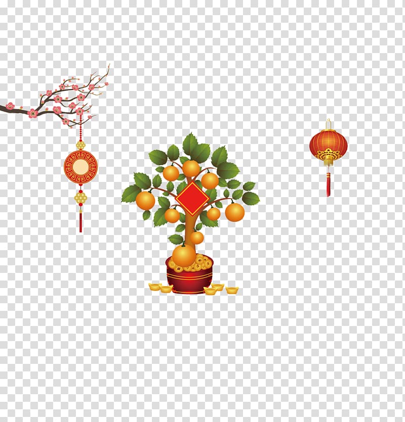 Panama Orange Tangerine Tree, Chinese New Year festive lanterns transparent background PNG clipart