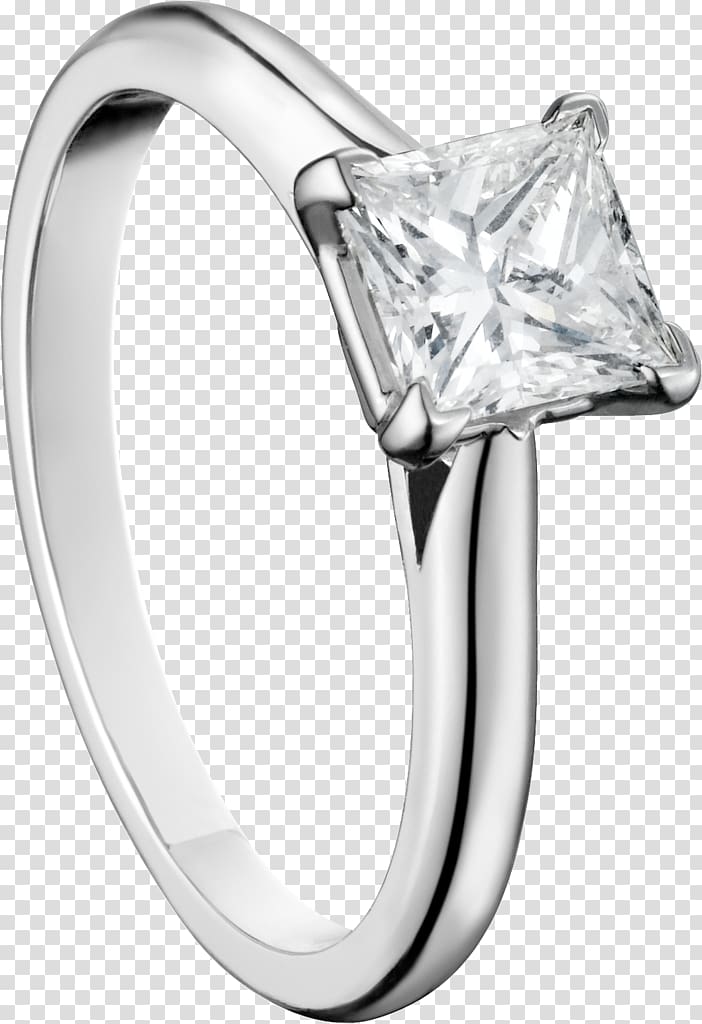 Diamond Engagement ring Princess cut Cartier, platinum platinum ring transparent background PNG clipart