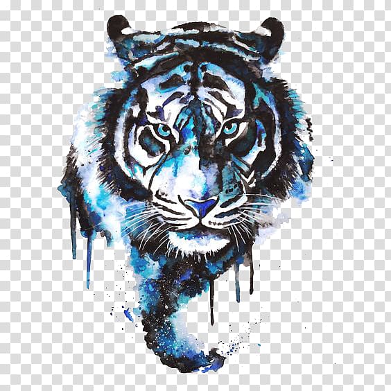 black and white tiger painting, Tiger Drawing Tattoo Art Watercolor painting, Watercolor tiger transparent background PNG clipart