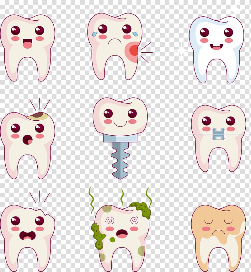 tooth lot collage, Tooth Cartoon Euclidean , cute teeth comics transparent background PNG clipart