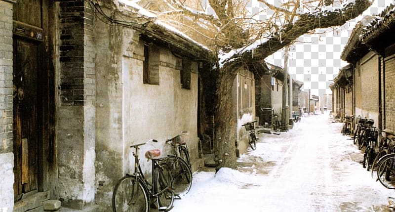 Nanluoguxiang Hutong Khanbaliq Street Alley, The old Beijing alley in the snow scene transparent background PNG clipart
