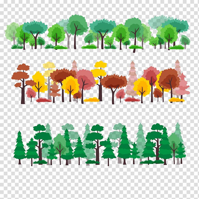 forest , Tree Forest Cartoon, four seasons forest transparent background PNG clipart