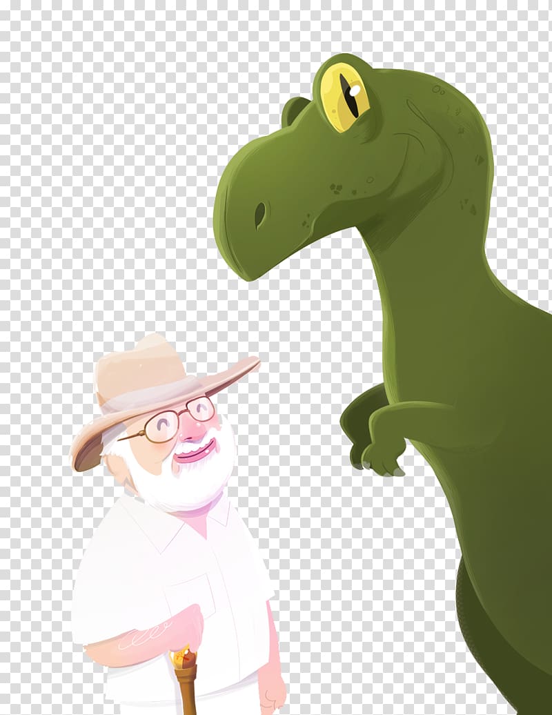 Cartoon Illustration, Dinosaurs and grandfather transparent background PNG clipart