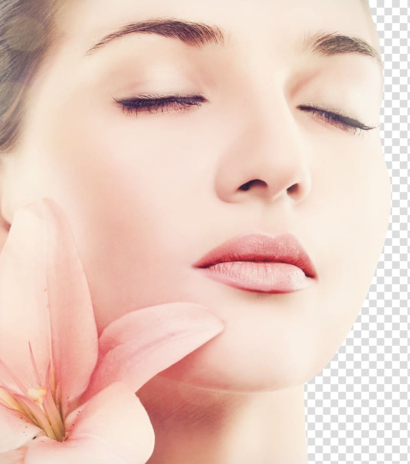 woman holding pink lily flower, Skin care Facial Face Acne, Creative Cosmetics Women transparent background PNG clipart