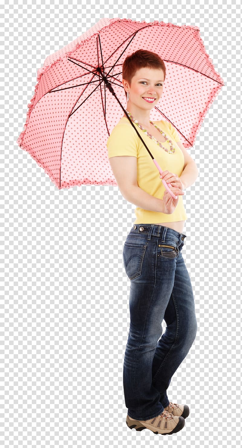 woman carrying pink umbrella, Umbrella Woman, Young Happy Woman Standing With Umbrella transparent background PNG clipart