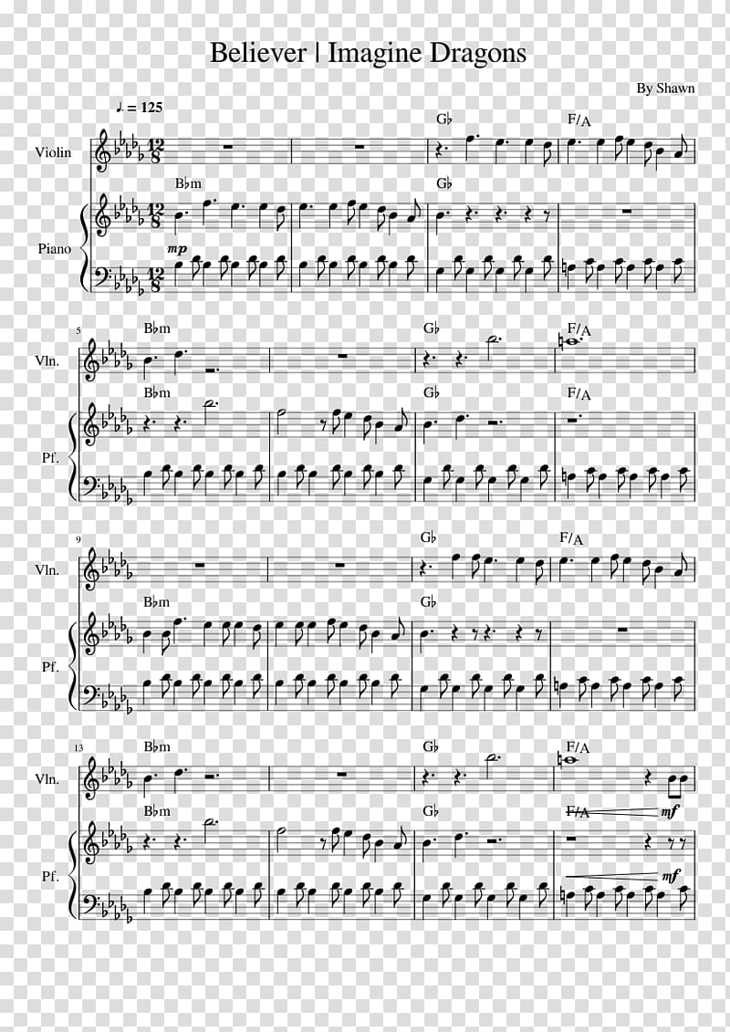 Believer Sheet Music Imagine Dragons Violin Piano, sheet music transparent background PNG clipart