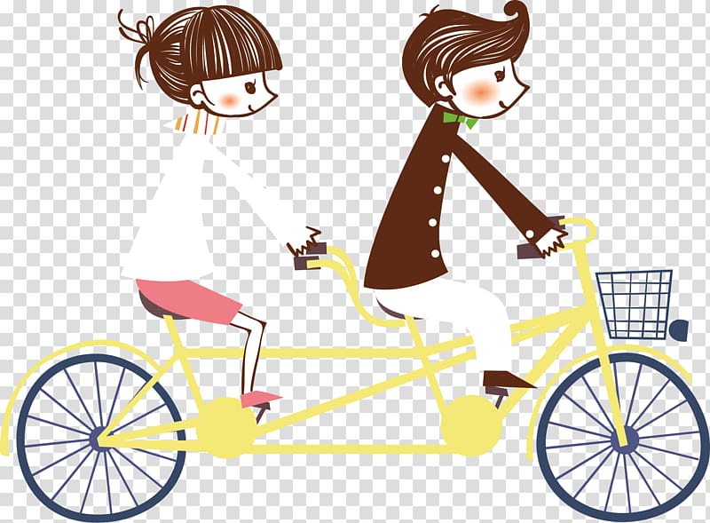 man and woman riding tandem bike, Bicycle couple, couple riding a couple transparent background PNG clipart