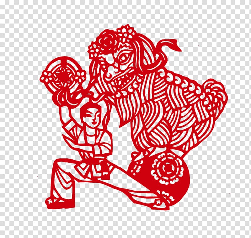 Lion dance Chinese paper cutting Papercutting, Paper-cut lion creative people transparent background PNG clipart