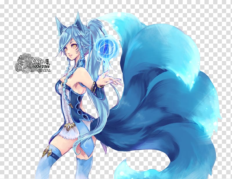 League Of Legends Ahri Nine Tailed Fox Fan Art Anime Blue Wolf