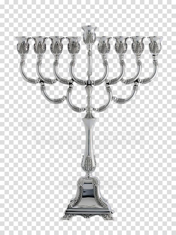 Menorah Sterling silver Hanukkah Jewish holiday, silver transparent background PNG clipart