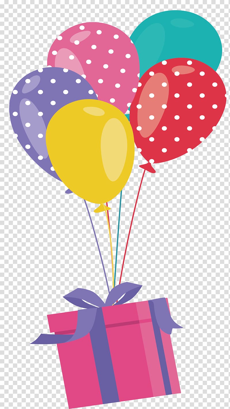 assorted-color birthday gift box and balloons illustration, Balloon Gift , A gift box under a balloon transparent background PNG clipart