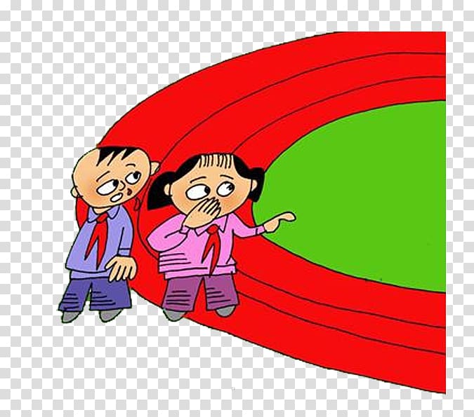 Schoolyard Cartoon Illustration, Clutching nose students and playground runway transparent background PNG clipart