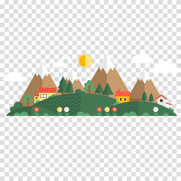 cartoon hand painted green village transparent background PNG clipart