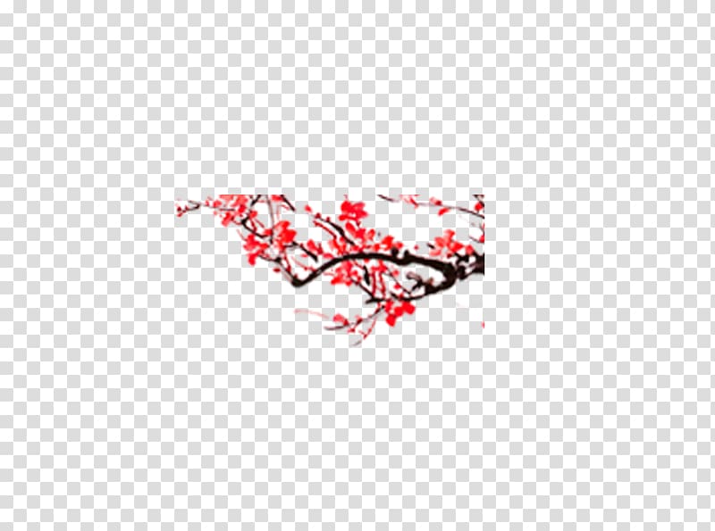Red Box Ink wash painting, Plum flower transparent background PNG clipart