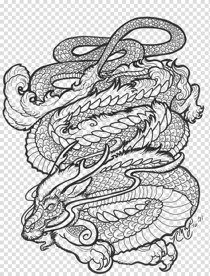 Creative Haven Chinese Designs Coloring Book Line art Dragon, book transparent background PNG clipart