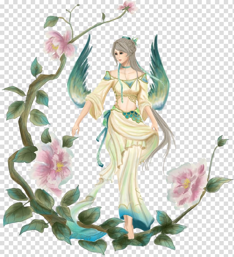 Fairy Legendary creature Flowering plant Figurine, creative peony transparent background PNG clipart