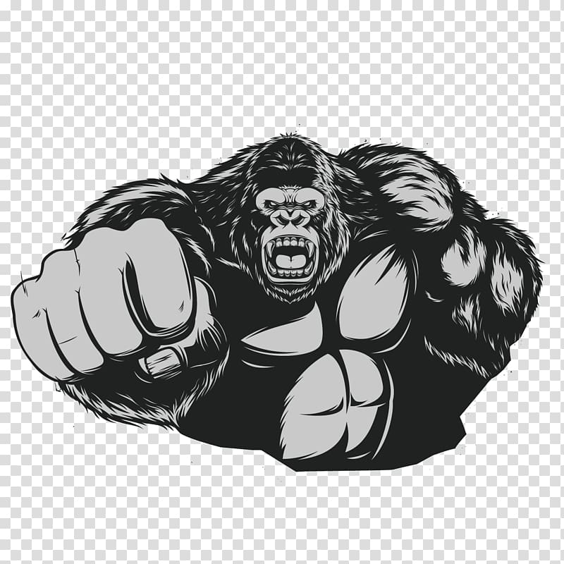 gorilla illsutration, Western gorilla Ape King Kong Chimpanzee, Muscle gorilla transparent background PNG clipart