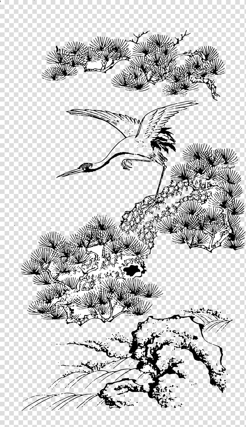 illustration of crane bird, Crane Graphic design Chinese painting, Bai Yun on Crane transparent background PNG clipart
