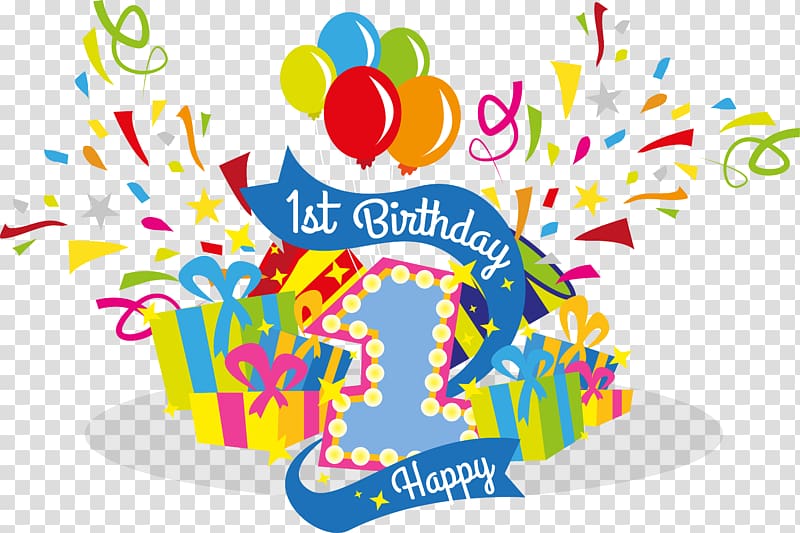 1st Happy Birthday illustration, Birthday u5468u5c81 , celebrate their first birthday transparent background PNG clipart