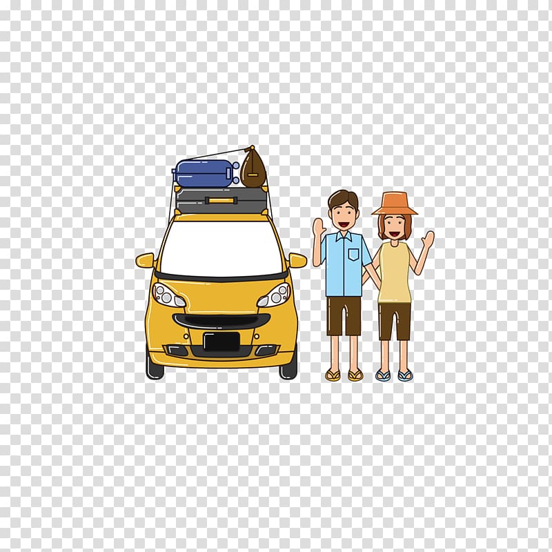 Car Travel Suitcase, Creative couple traveling by car transparent background PNG clipart