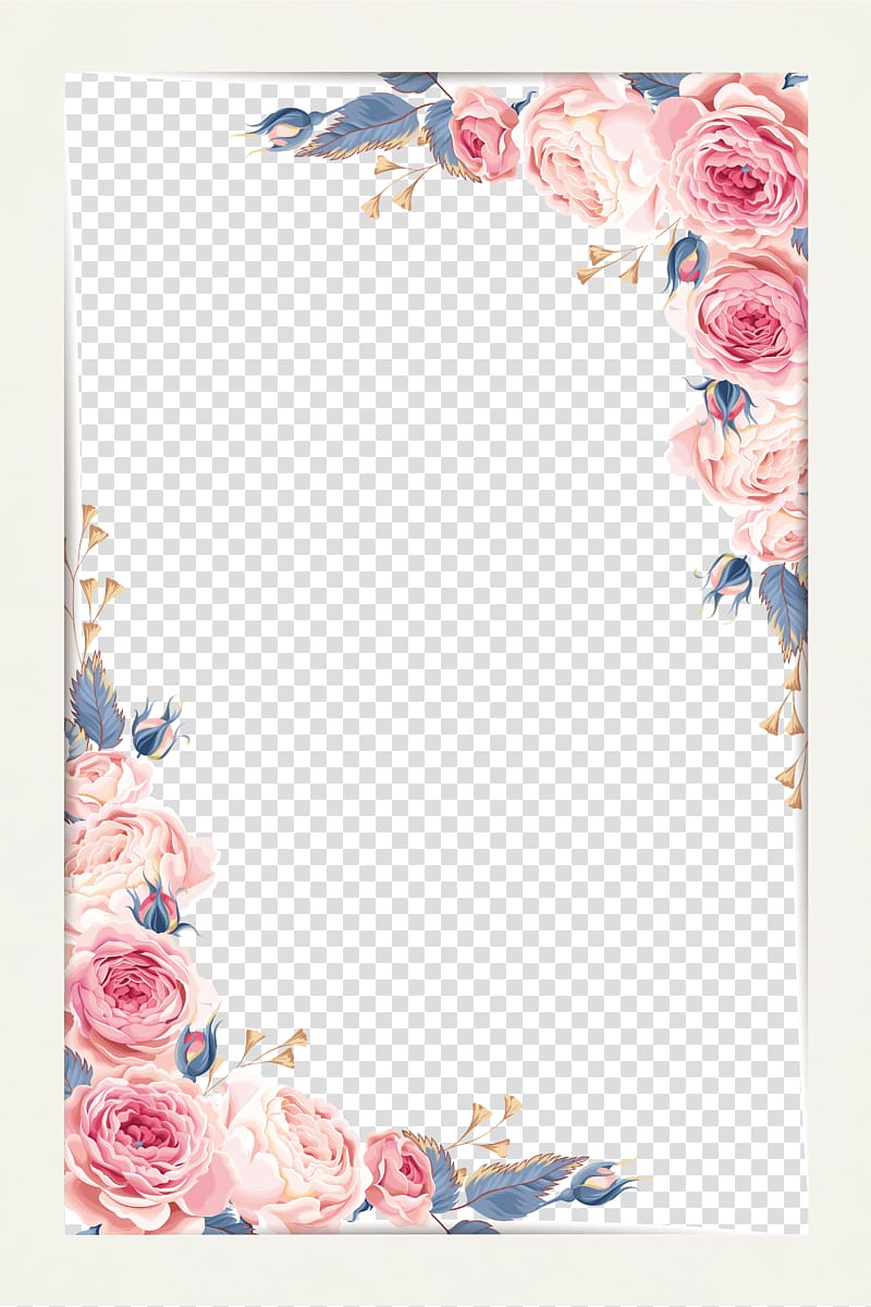Watercolor painting, Beautiful little fresh border material, pink rose illustration transparent background PNG clipart