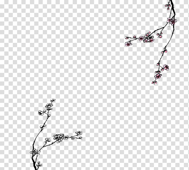 Ink wash painting Four Gentlemen, Plum flower transparent background PNG clipart