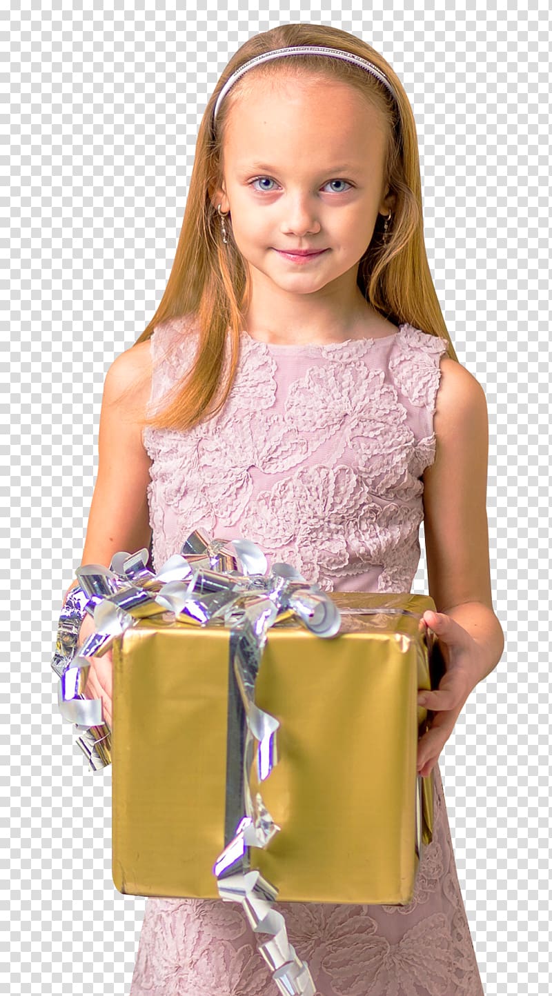 Child, Cute Girl Holding Gift Box transparent background PNG clipart