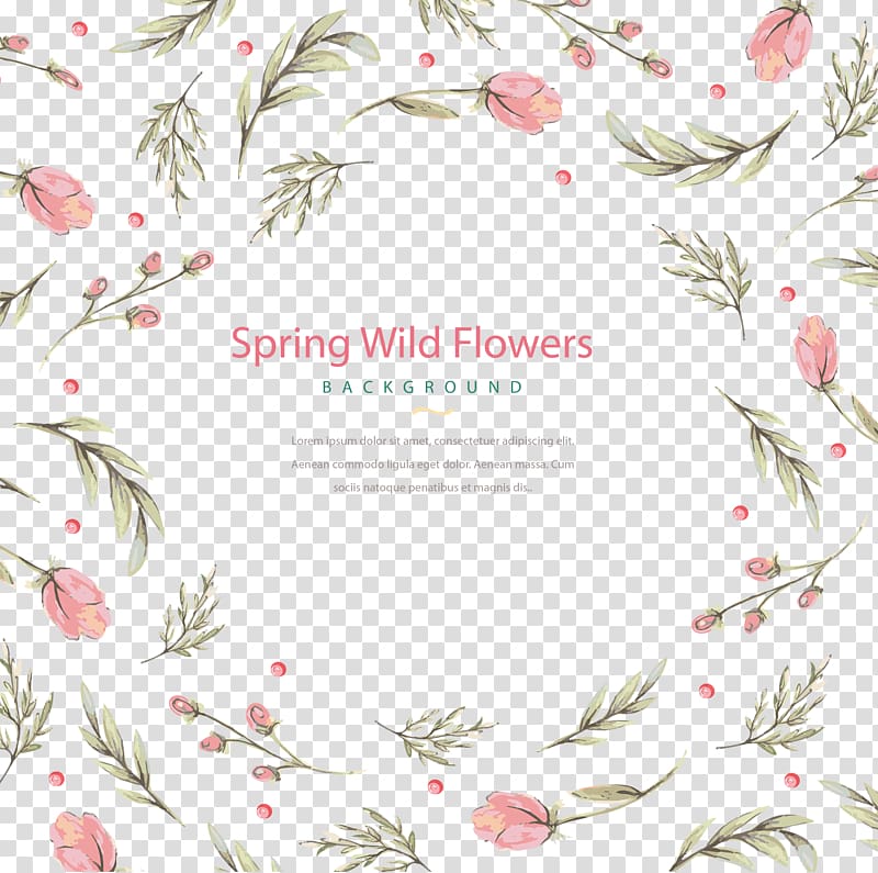 pink flowers with spring wild flowers text overlay, Floral design Flower Watercolor painting, watercolor flower plant transparent background PNG clipart