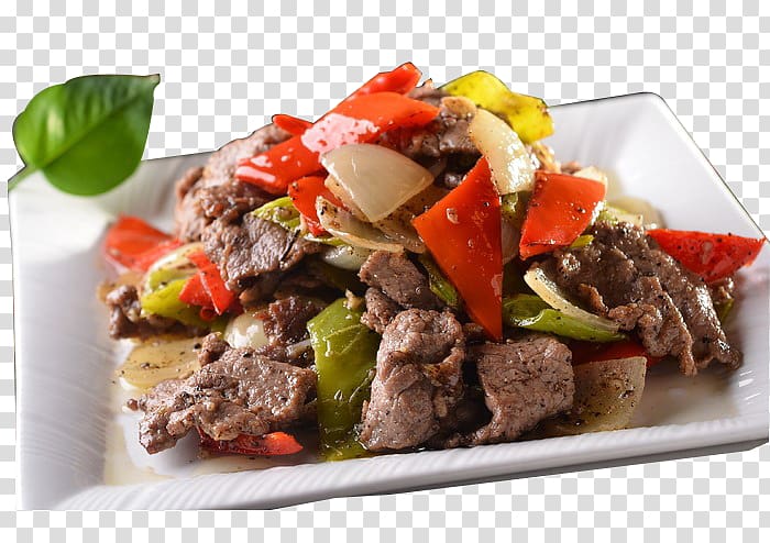 Thai cuisine Pot roast Steak Fried rice Vegetable, Thai fried beef with pepper transparent background PNG clipart