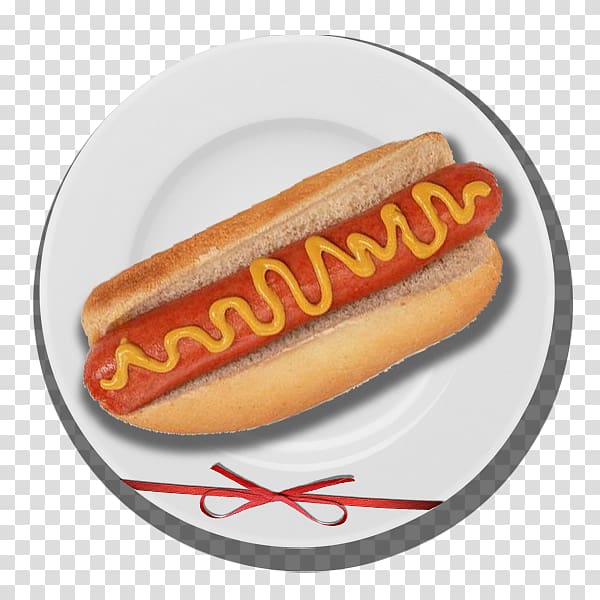 Hot dog Sausage Bratwurst Chili dog Breakfast, Ham and bread on a plate transparent background PNG clipart