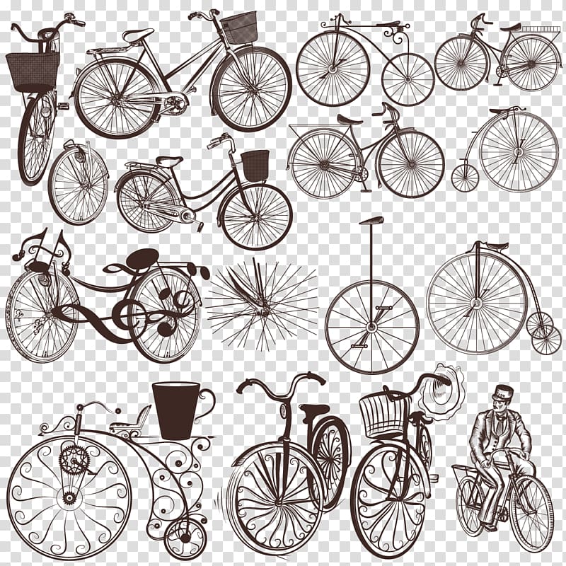 Bicycle Cycling Illustration, Hand-painted all kinds of bicycle transparent background PNG clipart
